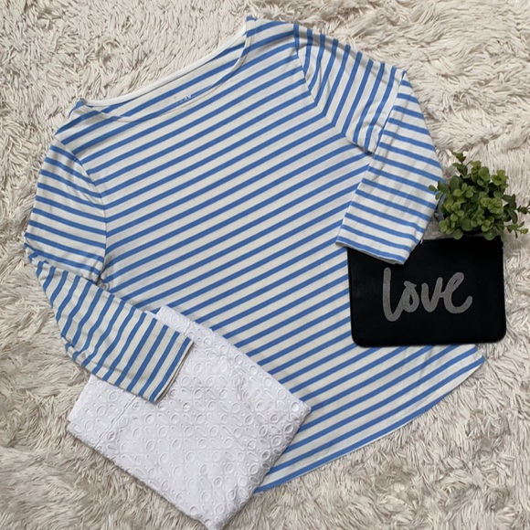 A New Day 3/4 Sleeve Stripe Top 💗 White & Blue - Picture 2 of 12